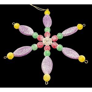Vintage Handcrafted Sugar Gum Drop Beaded Snowflake 5.5" Christmas Ornament